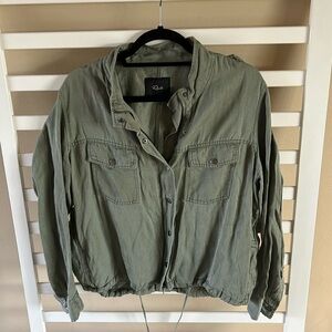 Rails Jacket Collins Olive Green Full Zip Snap Military Utility Linen Blend